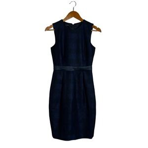Judith & Charles Navy Blue Plaid Wool Blend Sleeveless Sheath Dress Size 0